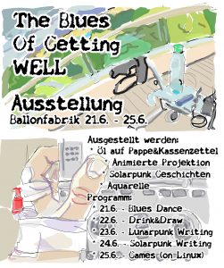 The Blues Of Getting WELL Ausstellung Ballonfabrik 21.6. - 25.6. Flyer auf Skizzen